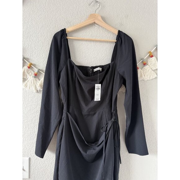 Abercrombie & Fitch Black Long Sleeve Wrap Tie Mini Dress Whimsygoth Coquette XL - Picture 3 of 9